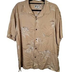 Vintage Silk Circa 1969 Men Hawaiian Button Up Shirt Tan Floral Brown XXL 2XL